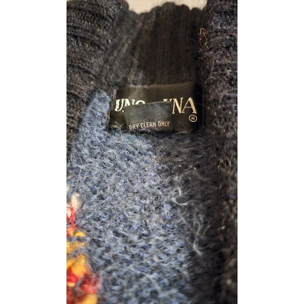 Uno & Una Vintage Wool Blend Chunky Knit Abstract Cardigan Size Medium Oversized - Picture 3 of 4